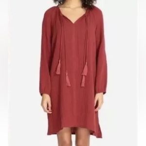 Johnny Was Calme Cotton Tassel Burgundy Red Rust Gauze Boho Shift Dress S Small